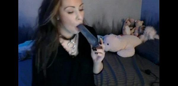  Emo Girl puts dildo in her mouth and takes every inch of it